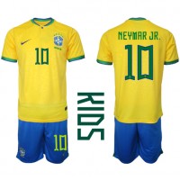 Echipament fotbal Brazilia Neymar Jr #10 Tricou Acasa Mondial 2022 pentru copii maneca scurta (+ Pantaloni scurti)